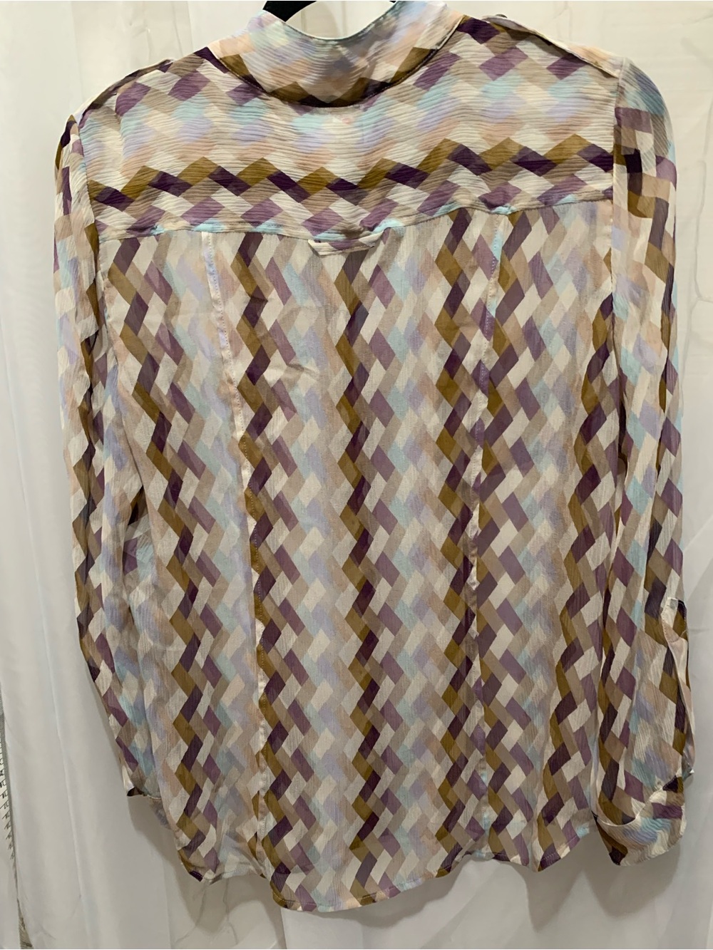 Diane von Furstenberg Sheer Silk Geometrical Zig Zag Button Down - Picture 3 of 9